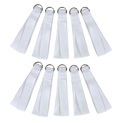 Ten white Replacement Straps for AliMed Lithotomy Holder with metal loops, arranged in a circular pattern on a white background.