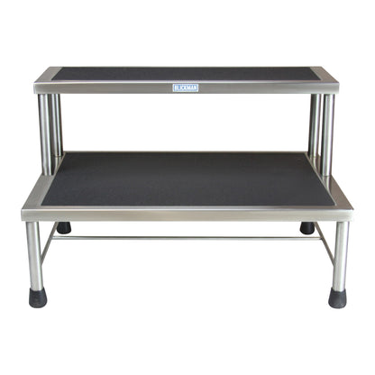 The Blickman MR-Conditional Donnelly Two-Step Footstool features two black steps with metal legs and non-slip rubber feet.