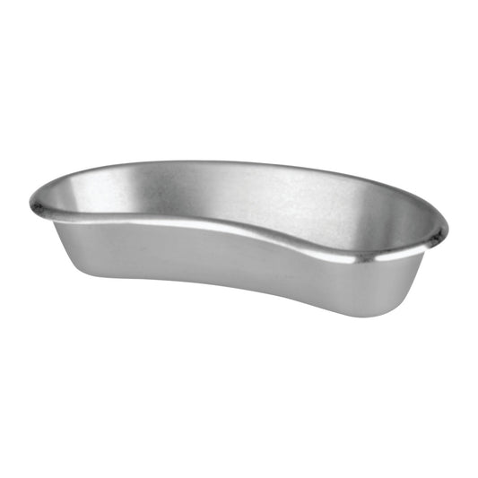 Stainless Steel Emesis Basin with a curved, kidney shape. It is used for medical purposes and has a smooth, metallic finish.