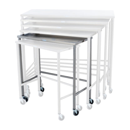Blickman Nested Instrument Table, Single Table, featuring multiple stacked metal tables on wheels for easy storage and mobility.