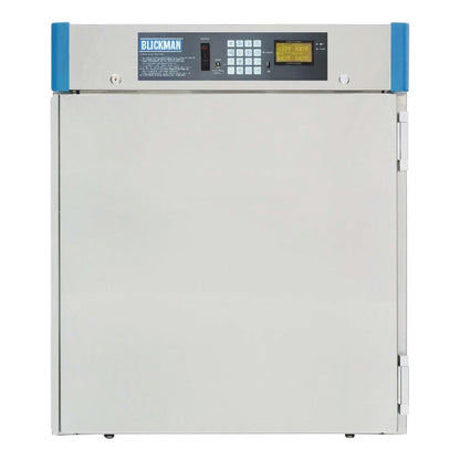 Blickman 2-Shelf Digital Warming Cabinet with a digital control panel and blue accents on a silver frame.