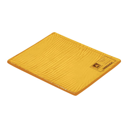 AliMed AliGel Knee Crutch Pad, in yellow, shown from an angled view with a textured surface and a label in the corner.