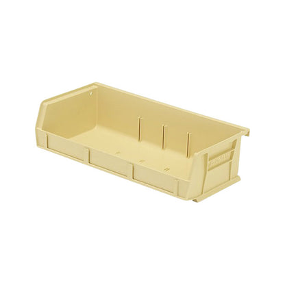A beige Quantum Ultra Stack and Hang Bin with a rectangular shape and reinforced sides, designed for storage and organization.