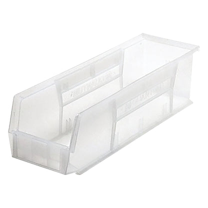 Clear plastic Quantum Ultra Stack and Hang Bin, rectangular, with a partially open front for easy access.