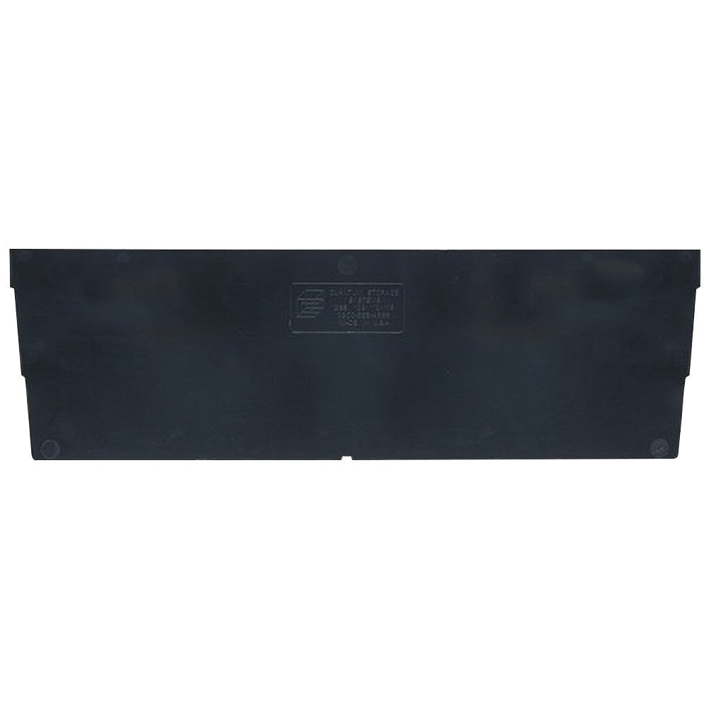 Black Divider for Quantum Economy Shelf Bin, rectangular with embossed text in the center. Designed to organize storage bins.