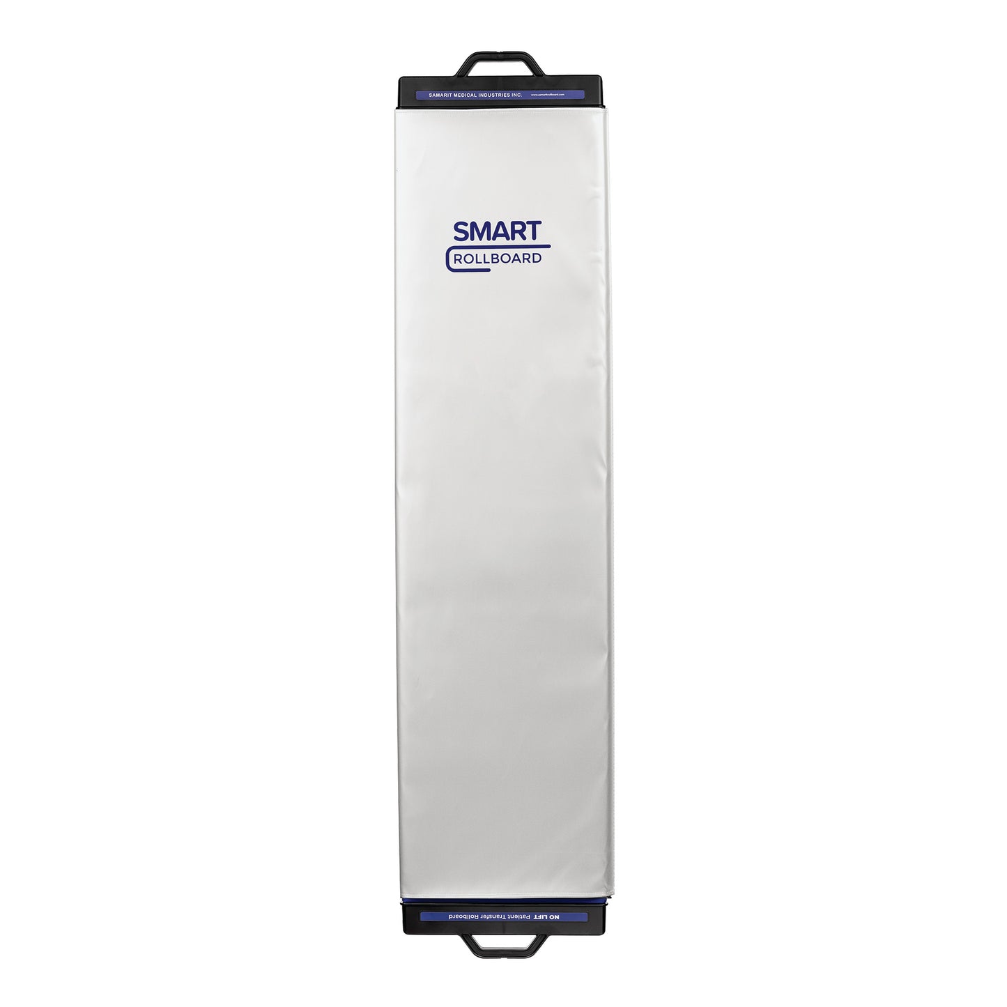 A SAMARIT SMART Rollboard, a sleek, rectangular medical transfer device with handles at both ends, featuring its logo.