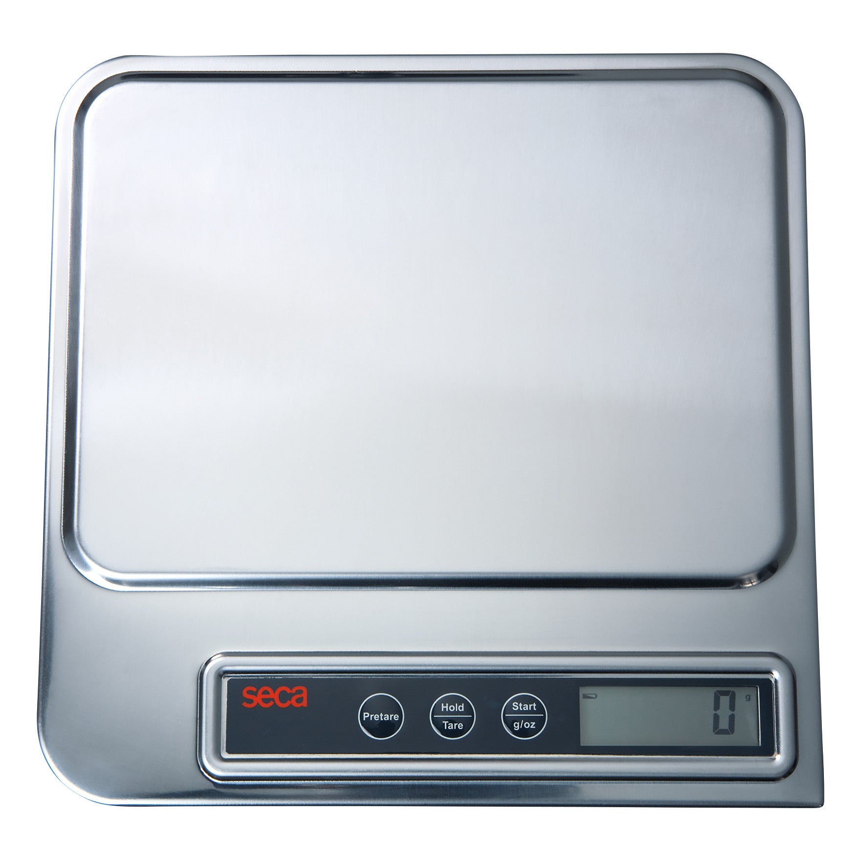 This is the seca 856 Digital Organ and Diaper Scale, featuring a stainless steel surface and digital display with control buttons.