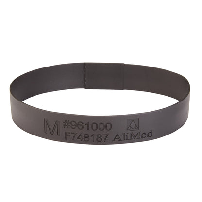 A black Medium Loop for AliMed Dialysis Arm Positioner is displayed, showing product numbers and the word "AliMed" embossed on it.