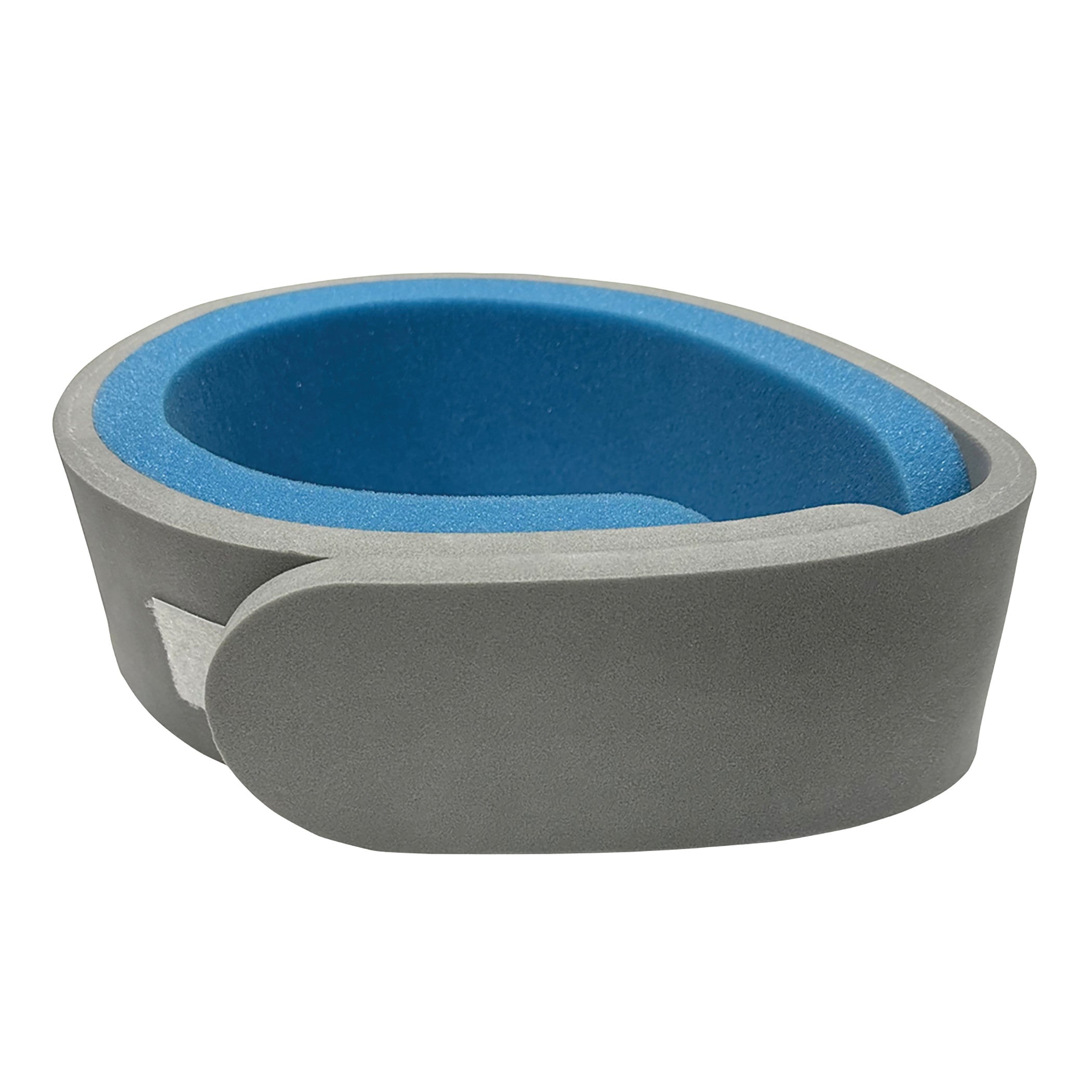 Gray and blue Disposable Pad for KYRA Arthroscopic Leg Holder, shown with a curved design and adhesive strip.