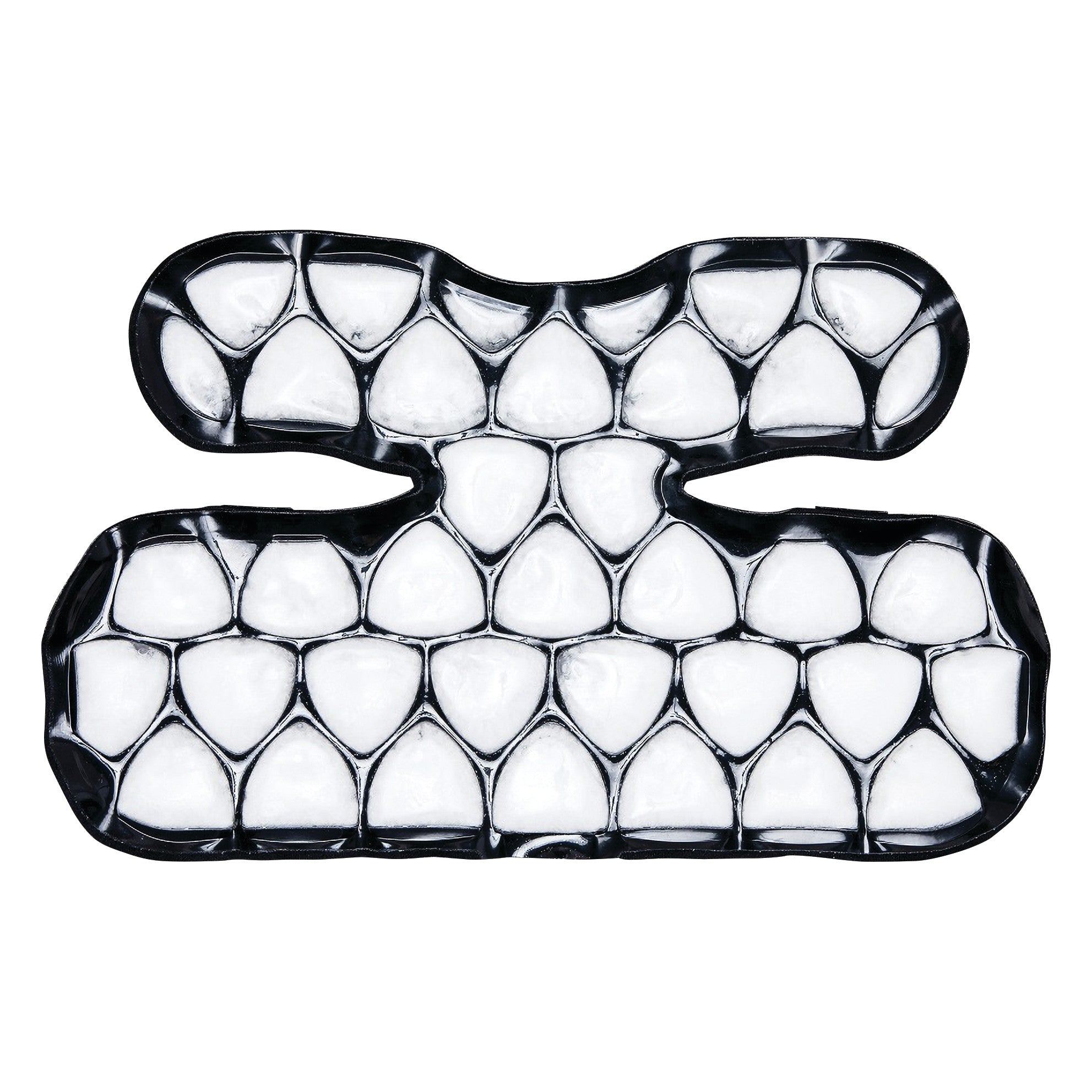 The Xena Therapies Onyx Cool Shoulder+ is a shoulder pad with a segmented design for cooling therapy. It features black outlines.