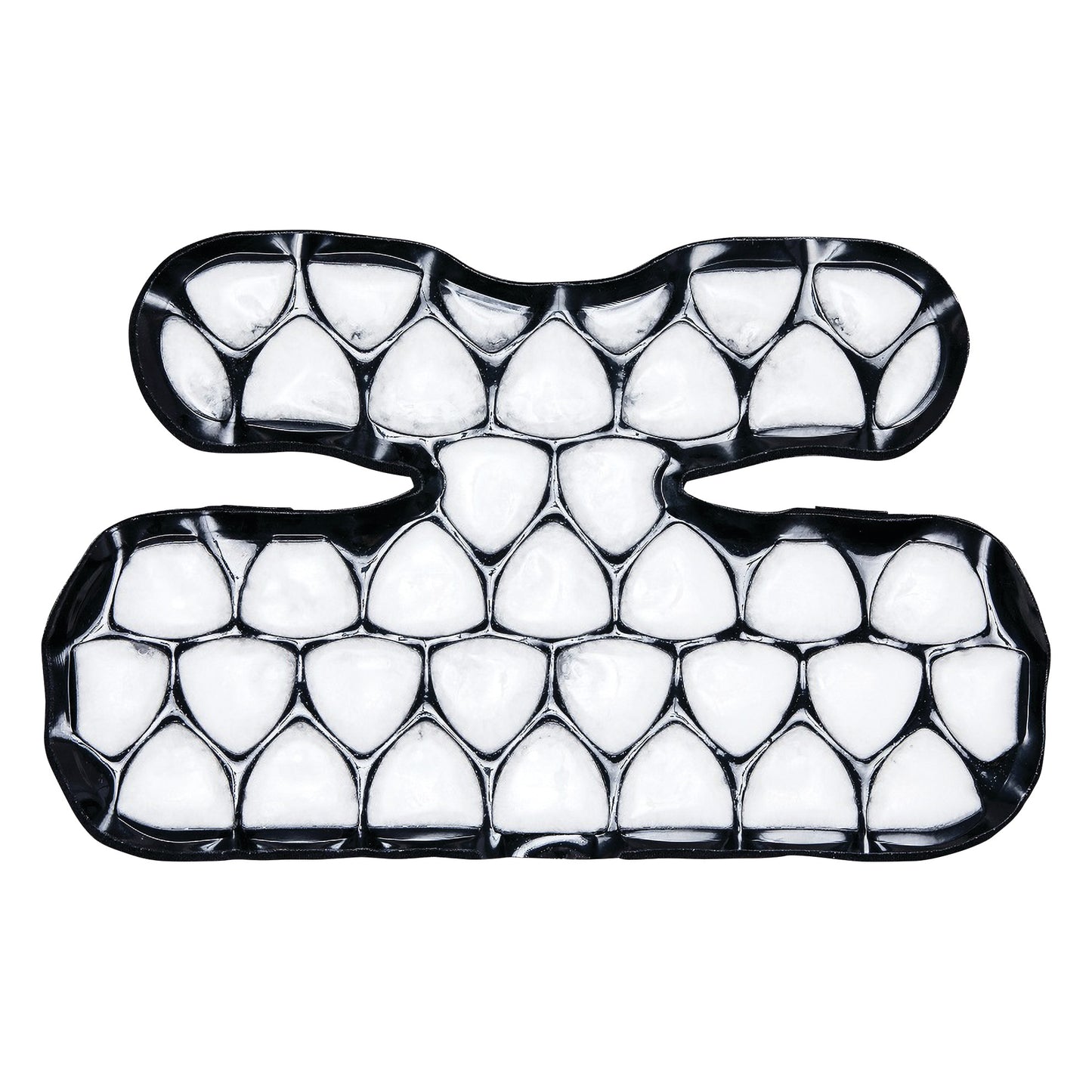 The Xena Therapies Onyx Cool Shoulder+ is a shoulder pad with a segmented design for cooling therapy. It features black outlines.