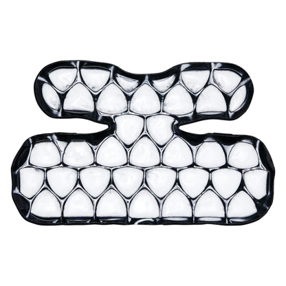 The Xena Therapies Onyx Cool Shoulder+ is a shoulder pad with a segmented design for cooling therapy. It features black outlines.
