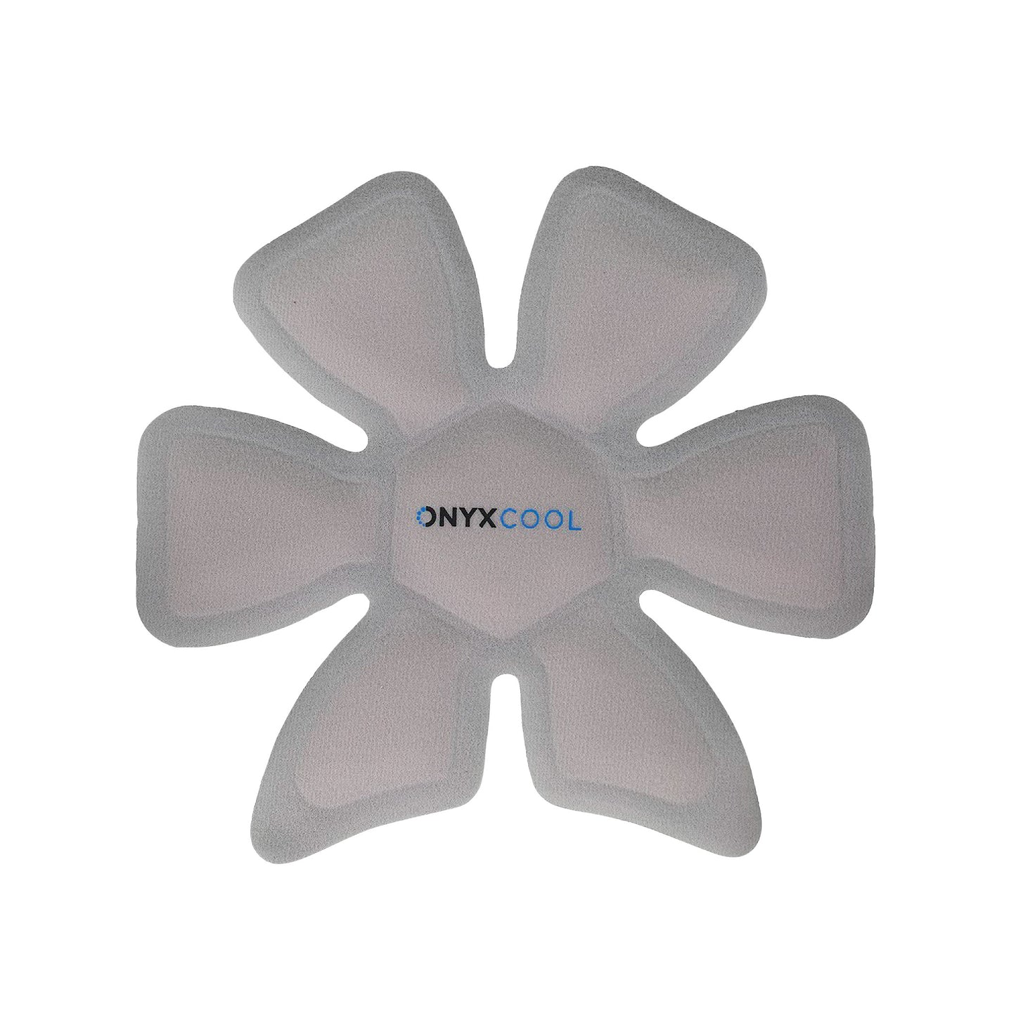 Cooling cap shaped like a flower with six petals, labeled "ONYX COOL" at the center. Product name: Xena Therapies Onyx Cool Cap.