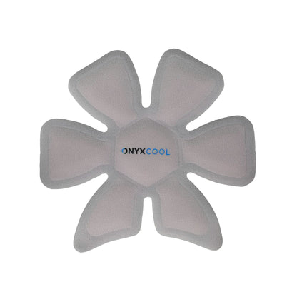 Cooling cap shaped like a flower with six petals, labeled "ONYX COOL" at the center. Product name: Xena Therapies Onyx Cool Cap.