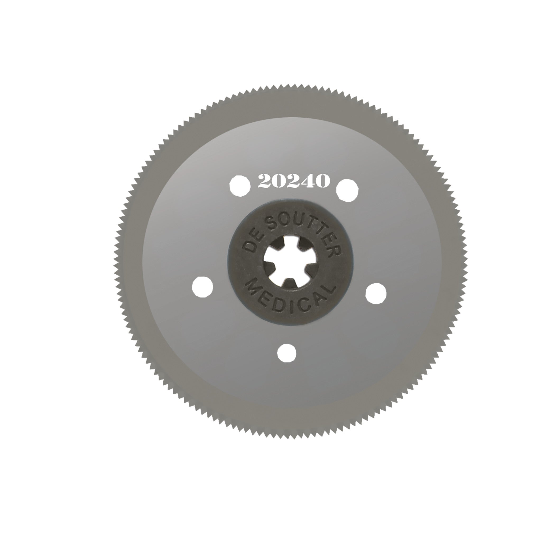 Circular saw blade labeled "20240" and "De Soutter Medical" for DeSoutter CleanCast CC7 and CC8 Cast Saw, with multiple holes.