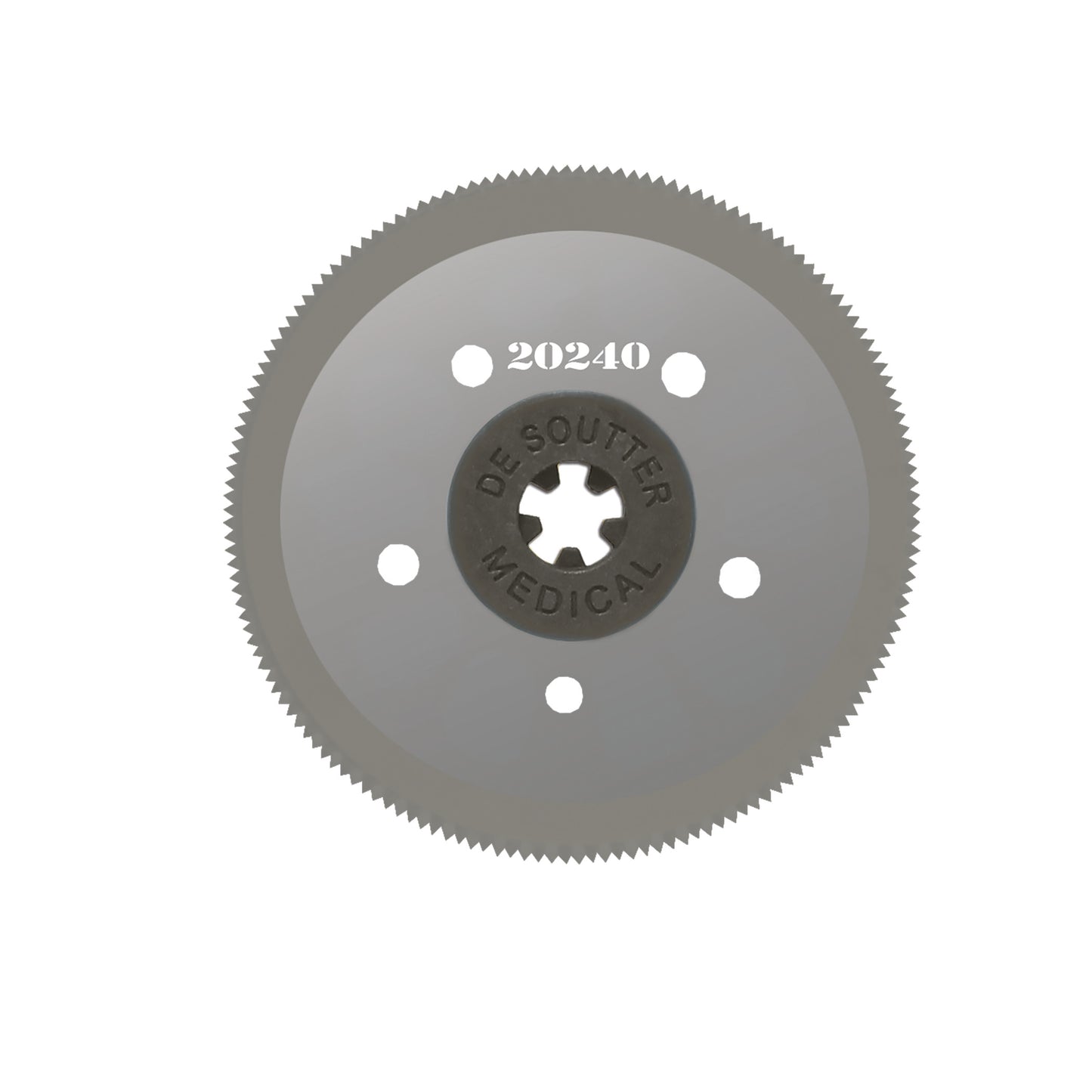 Circular saw blade labeled "20240" and "De Soutter Medical" for DeSoutter CleanCast CC7 and CC8 Cast Saw, with multiple holes.