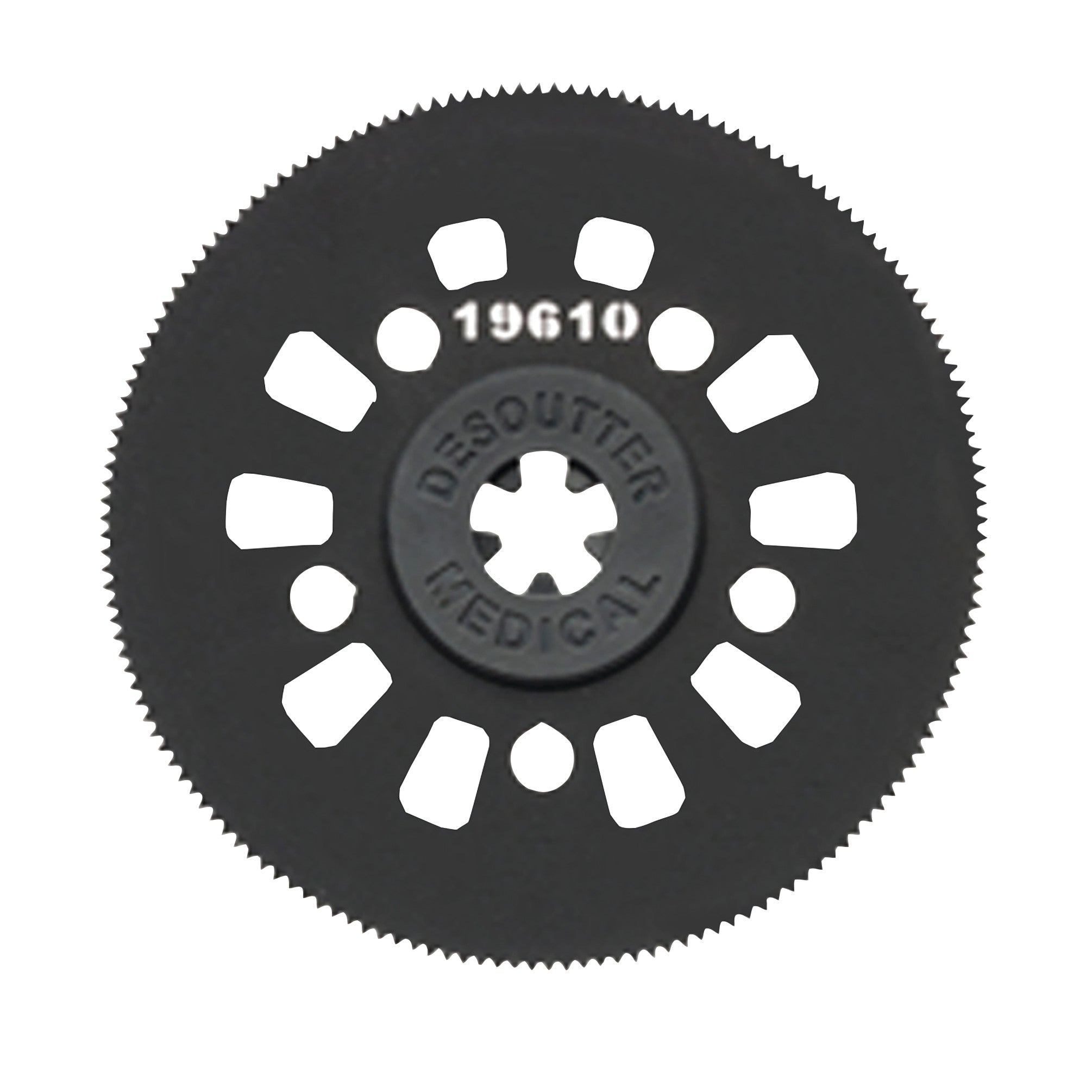 A round, serrated "Cast Saw Blade for DeSoutter CleanCast CC7 and CC8 Cast Saw" with holes around the center.