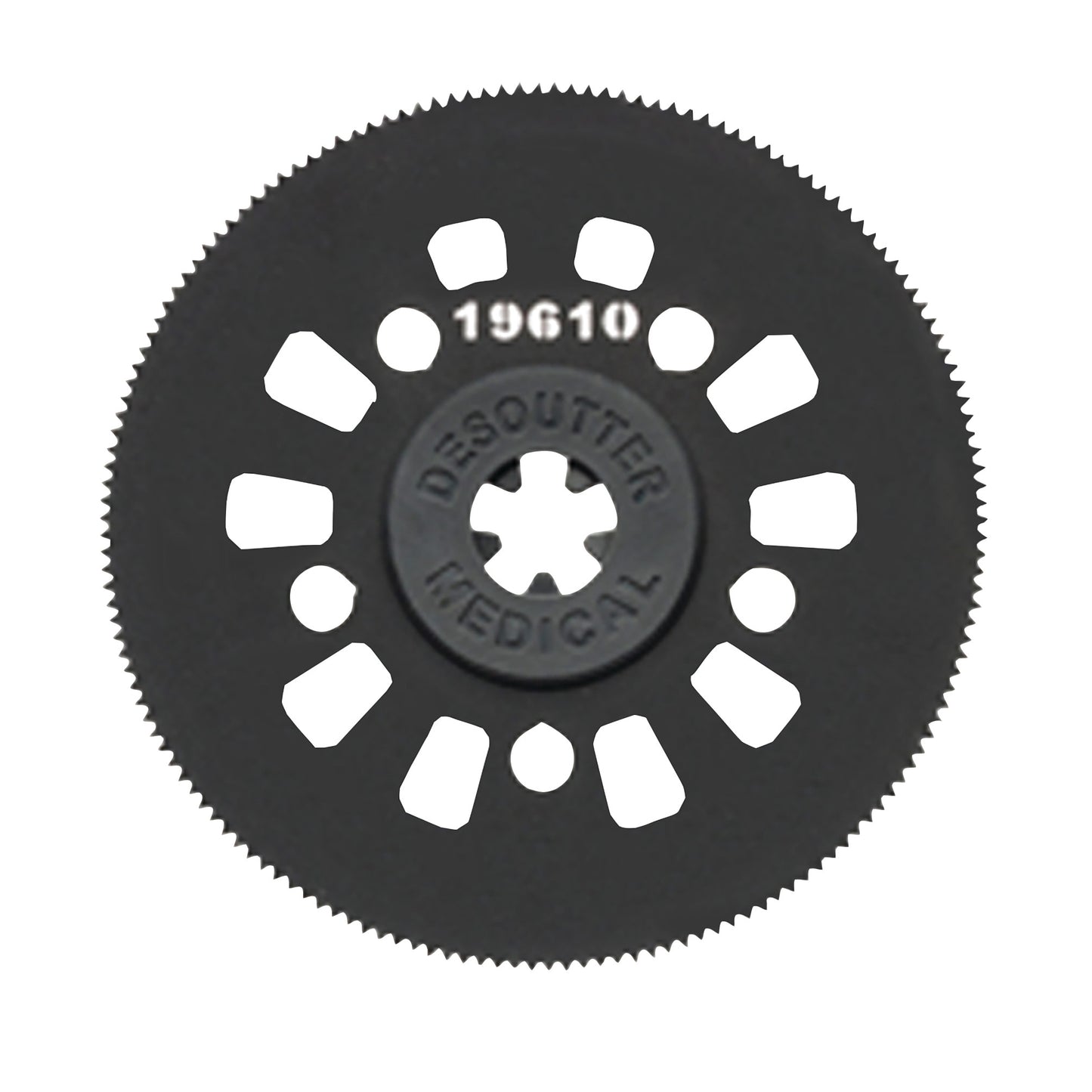 A round, serrated "Cast Saw Blade for DeSoutter CleanCast CC7 and CC8 Cast Saw" with holes around the center.