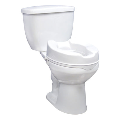 Drive Medical Raised Toilet Seat on a standard white toilet, designed to increase seat height for accessibility and comfort.
