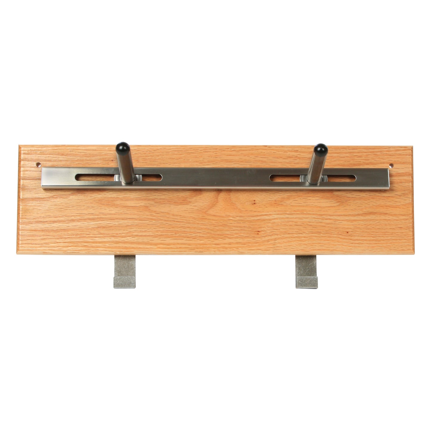 The AliMed Shifter Storage Wall Hanger features a wooden board with a metal rail and two pegs for hanging items.