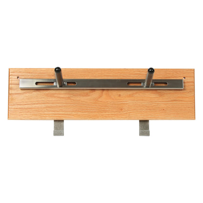 The AliMed Shifter Storage Wall Hanger features a wooden board with a metal rail and two pegs for hanging items.