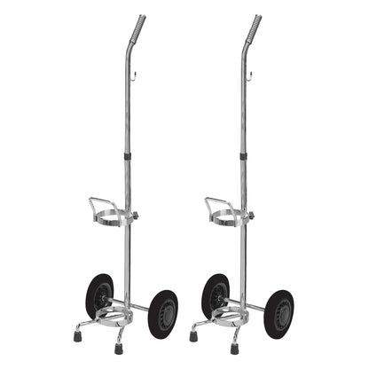 Two Drive Medical Adjustable Oxygen Carts with chrome frames, large black wheels, and adjustable handles, displayed side by side.