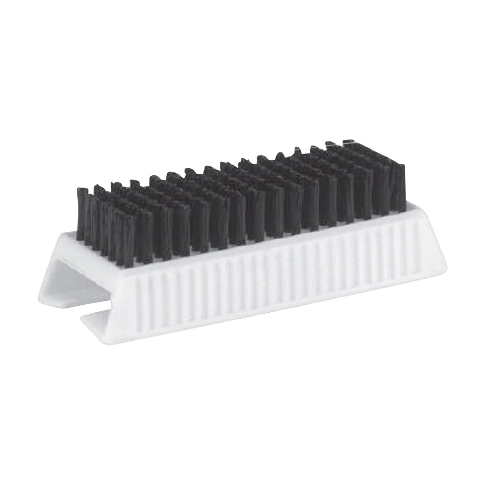 The Hand Scrub Brush features black bristles and a white, V-shaped plastic handle for effective cleaning.