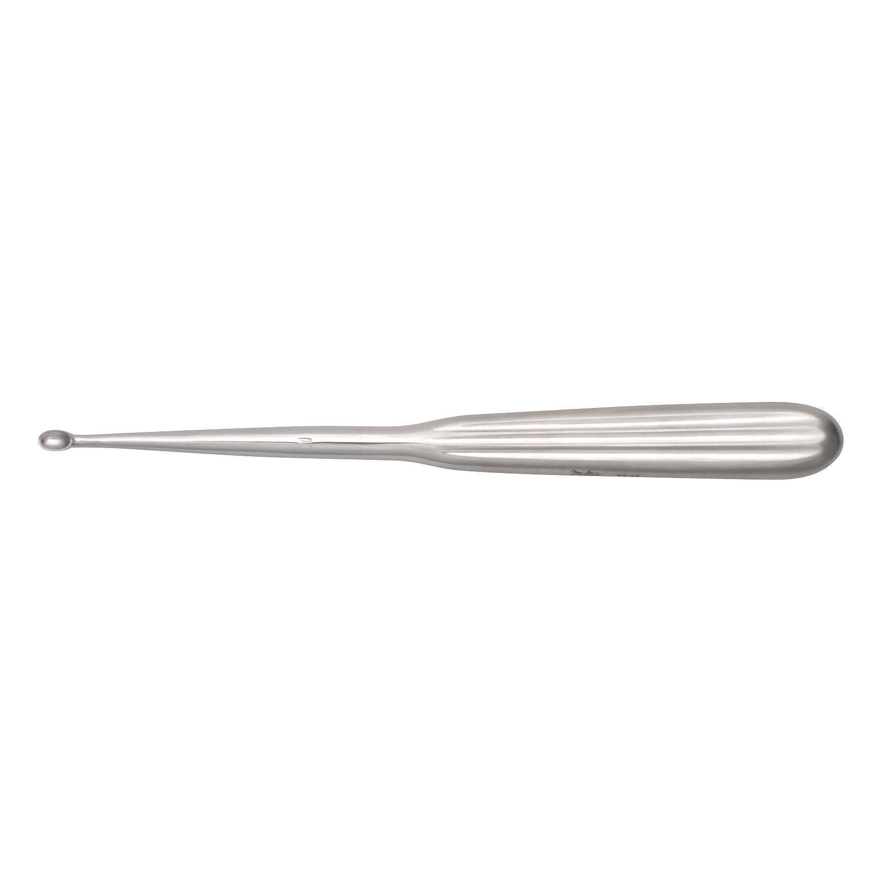 The Miltex Oval Spoon Dermal Curette is a metallic surgical instrument with a small, rounded spoon-like end.