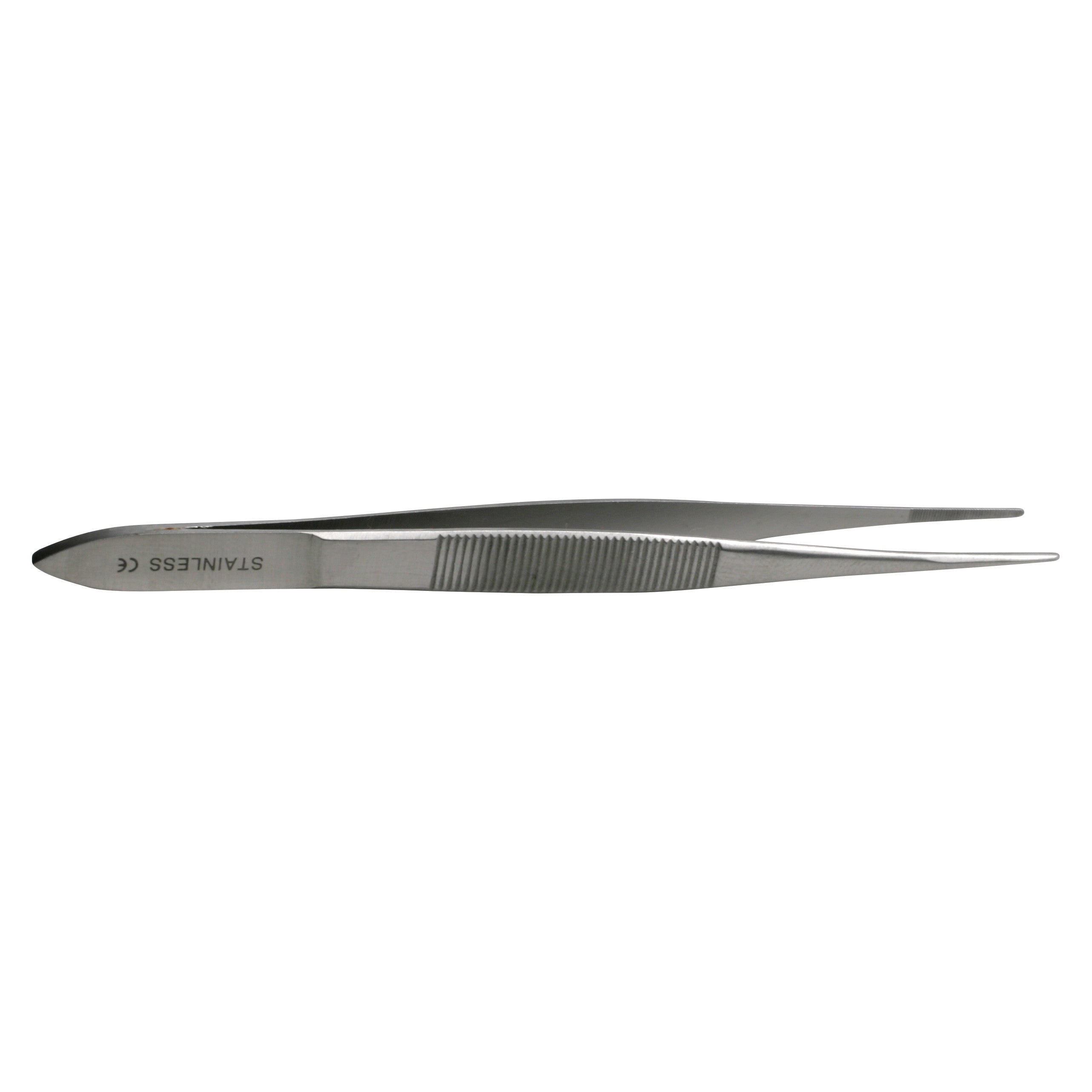 Stainless steel Eye Dressing Forceps with a serrated grip and pointed tips, designed for precision tasks in medical settings.