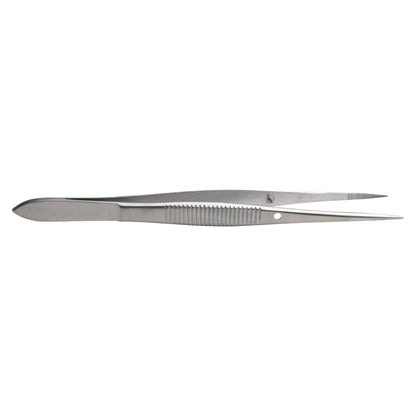 Metallic Plain Splinter Forceps with a textured grip and pointed tips, designed for precision tasks.
