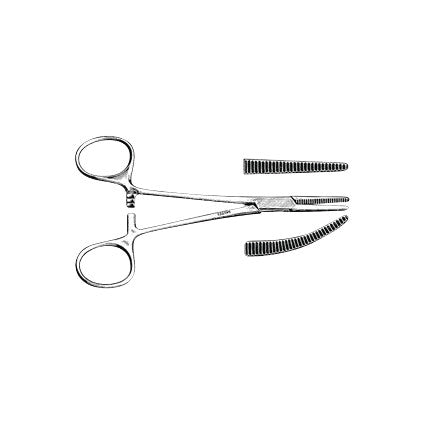 A pair of Lahey Hemostatic Forceps with textured, straight jaws, and finger loops on a white background.