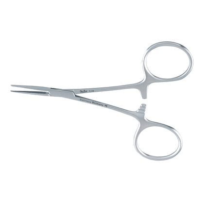 Hartman Mosquito Forceps, stainless steel, with serrated tips and finger loops, used for clamping in surgical procedures.