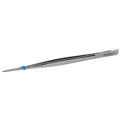 Miltex Cushing Tissue Forceps are stainless steel tweezers with a blue grip ring, designed for medical use.