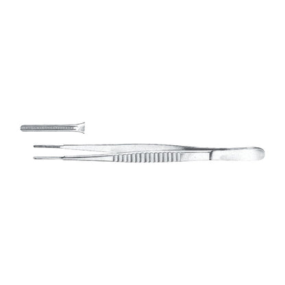 Miltex De Bakey Thoracic Tissue Forceps shown with detailed view of serrated tips, designed for delicate surgical use.