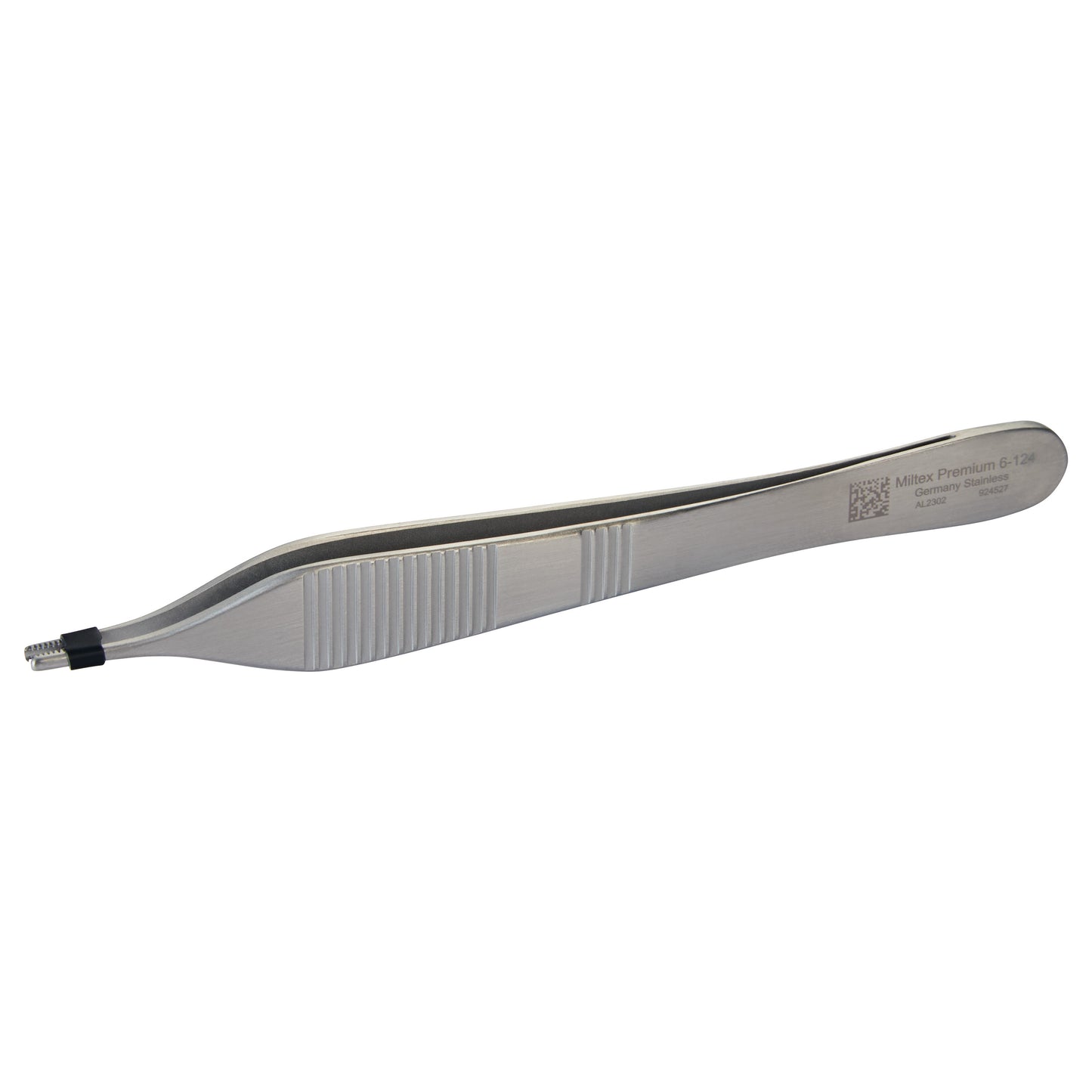 Stainless steel Miltex Brown-Adson Tissue Forceps with a textured grip and fine teeth at the tip, designed for precision.