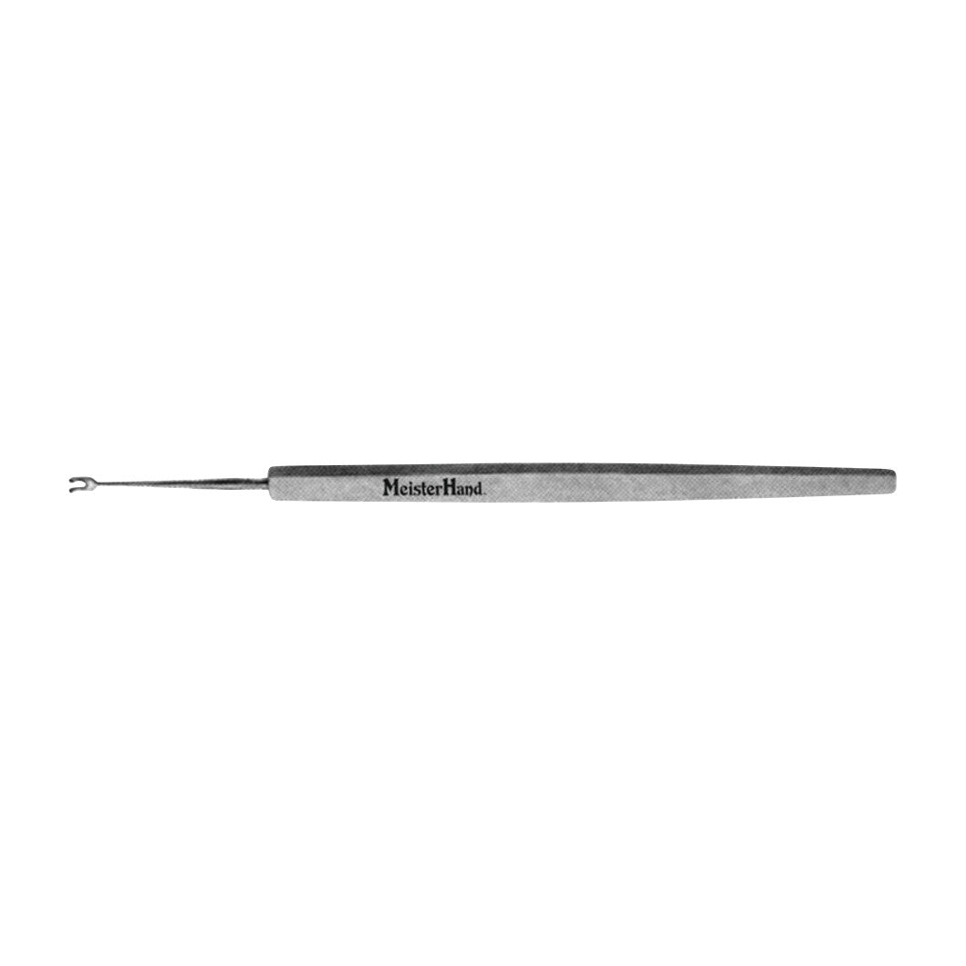 Miltex MeisterHand Guthrie (Iris) Hook with a slender handle and a small hooked tip, used for surgical procedures.