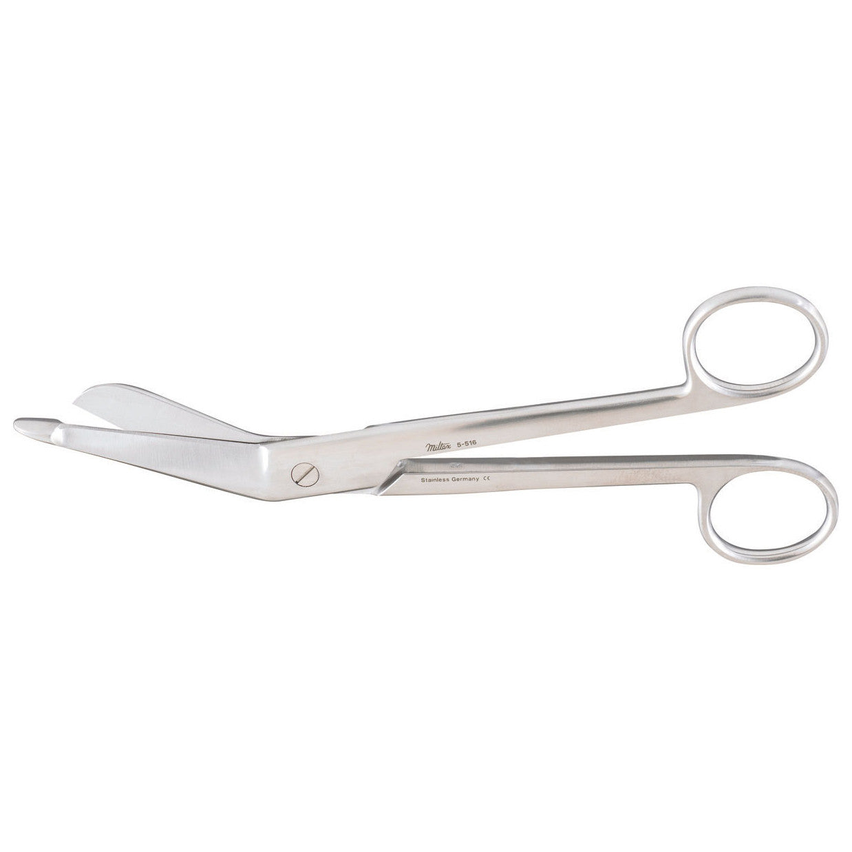 Miltex MeisterHand Lister Bandage Scissors are silver, angled scissors with rounded tips, designed for medical use.