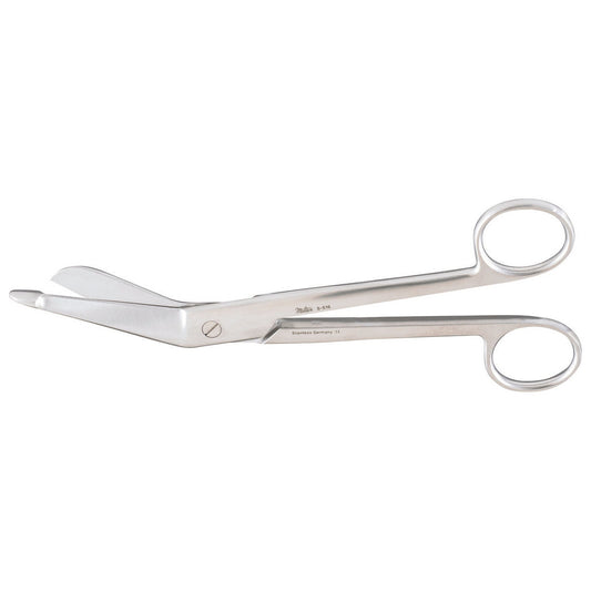 Miltex MeisterHand Lister Bandage Scissors are silver, angled scissors with rounded tips, designed for medical use.