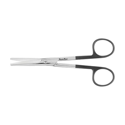 Miltex MeisterHand SuperCut Straight Mayo Scissors with black handles and sharp, straight blades on a white background.