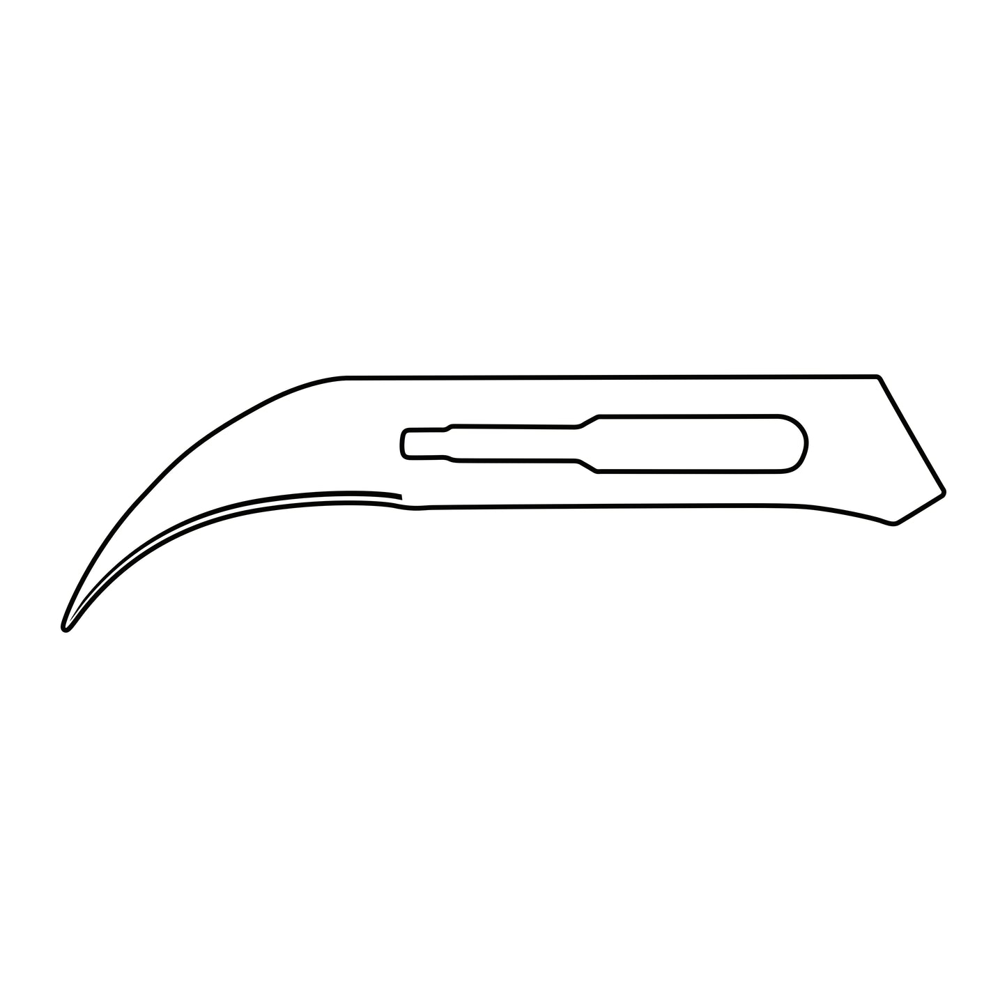 Line drawing of a Miltex Carbon Steel Blade with a curved edge and straight spine, designed for precision cutting.