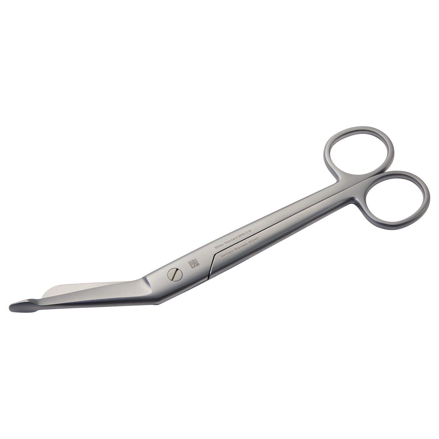 Miltex Lister Bandage Scissors with angled, blunt blades and looped handles, designed for safe cutting of bandages.
