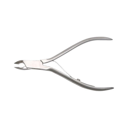 A pair of silver Tissue and Cuticle Nippers with a curved handle and sharp cutting edges.