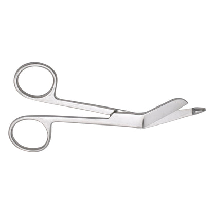 Lister Bandage Scissors with angled blades and looped handles, used for safely cutting bandages.