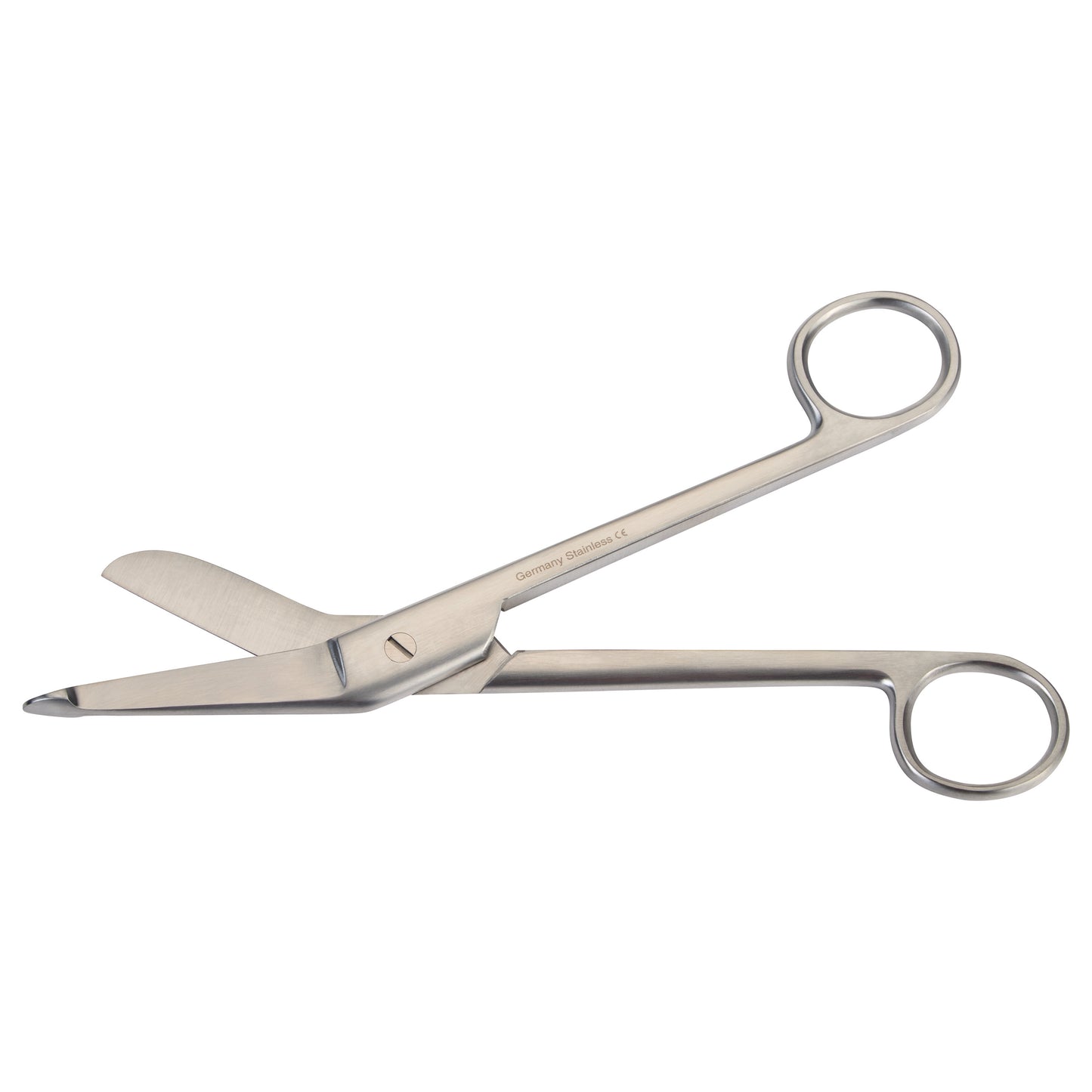Lister Bandage Scissors made of stainless steel with angled blades and one blunt tip, designed for safe and precise cutting.