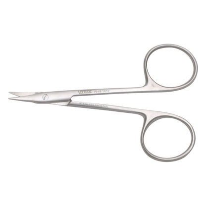 Miltex Eye Suture (Gradle) Scissors with curved blades and two circular finger holes, made of stainless steel.