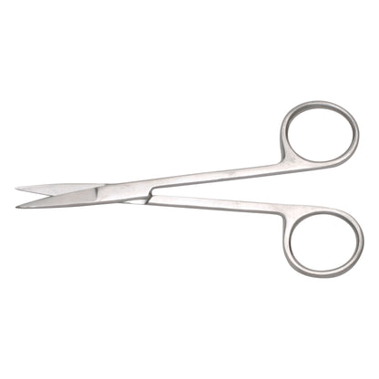 Standard Pattern Iris Scissors are shown. They are made of stainless steel with sharp, curved blades and round finger holes.