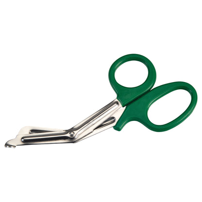 Miltex All-Purpose Utility Scissors with green handles and angled metal blades are shown against a white background.