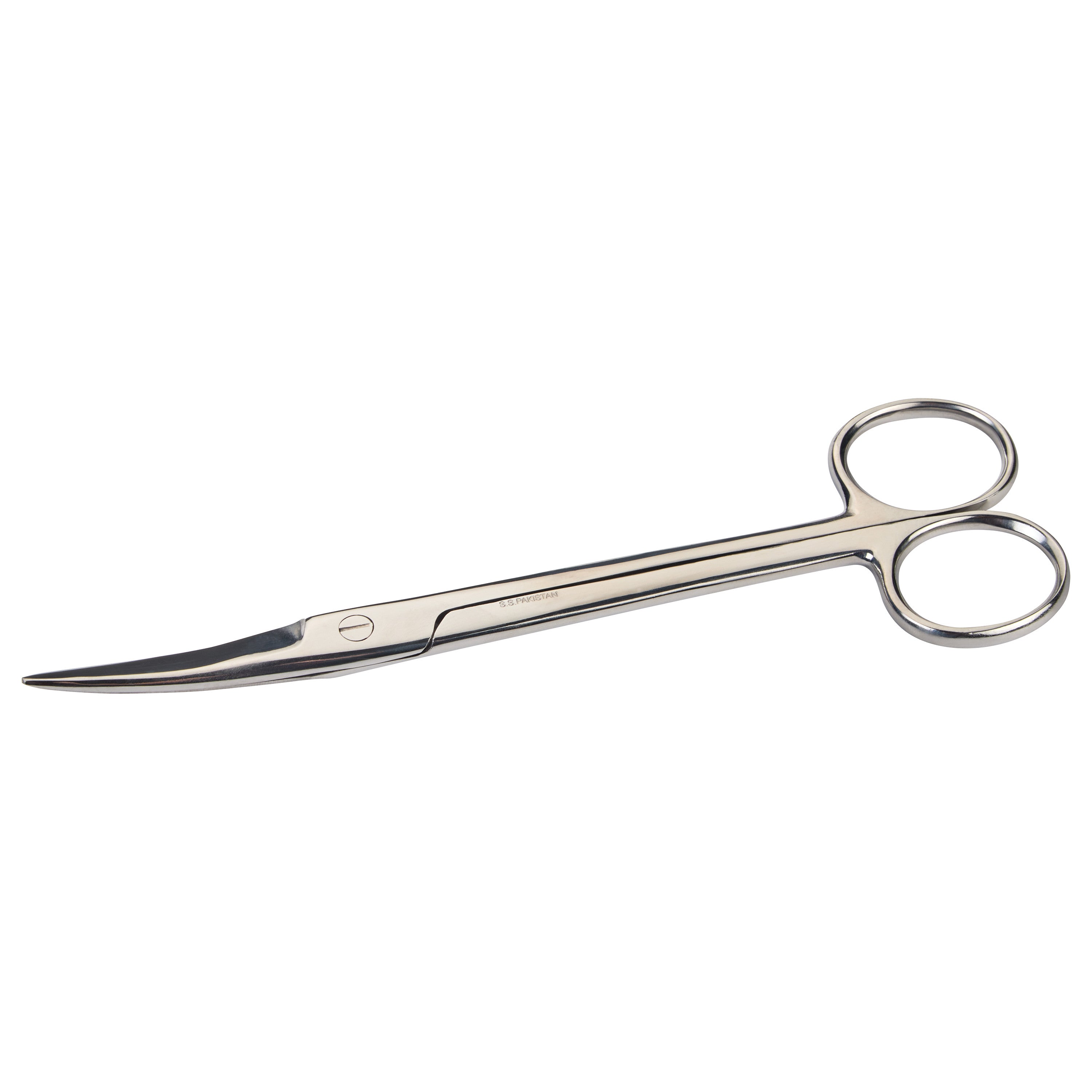 Mayo Dissecting Scissors with curved, stainless-steel blades and round handles for precise surgical applications.