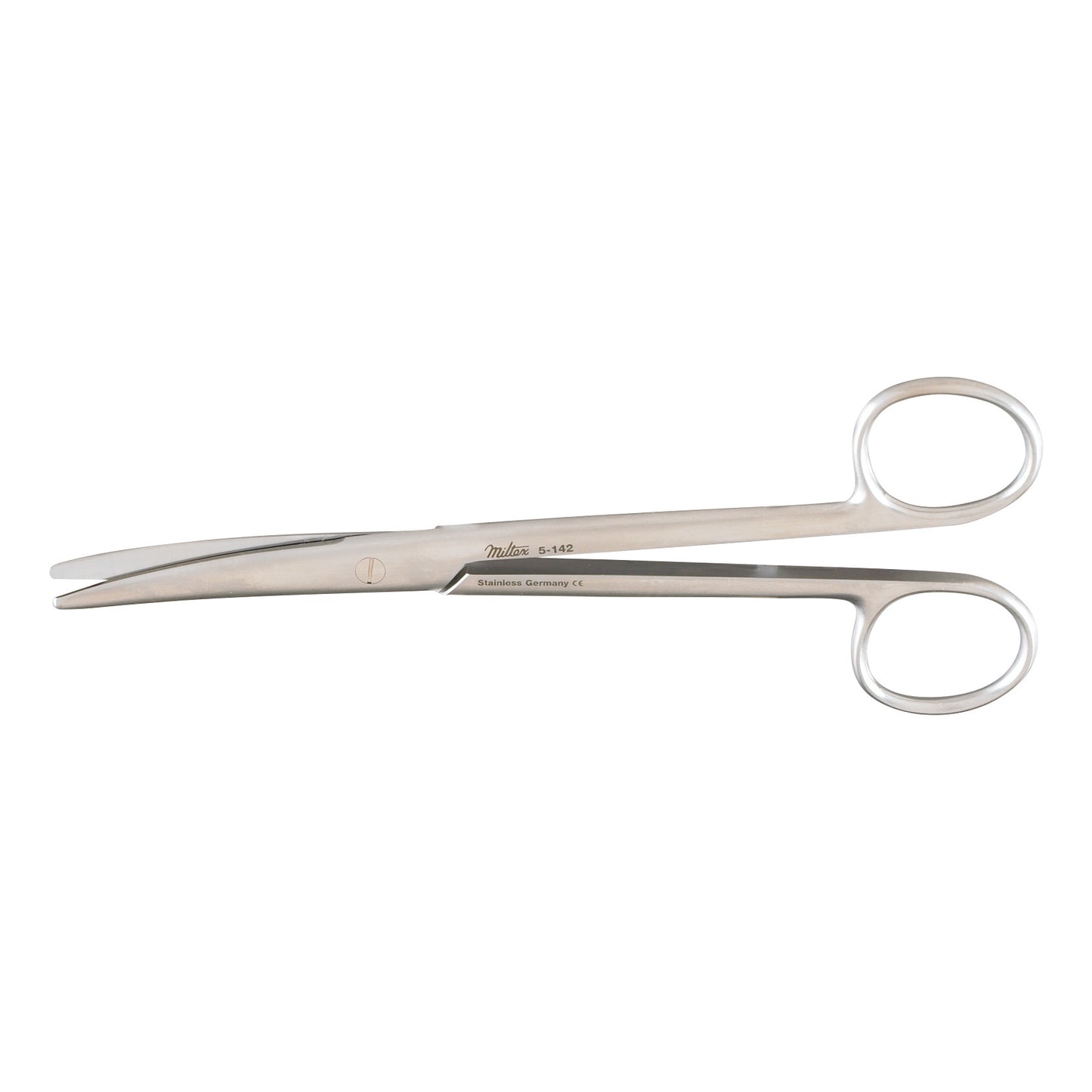 Miltex Mayo Dissecting Scissors are stainless steel, straight-bladed instruments with finger loops, designed for surgical use.