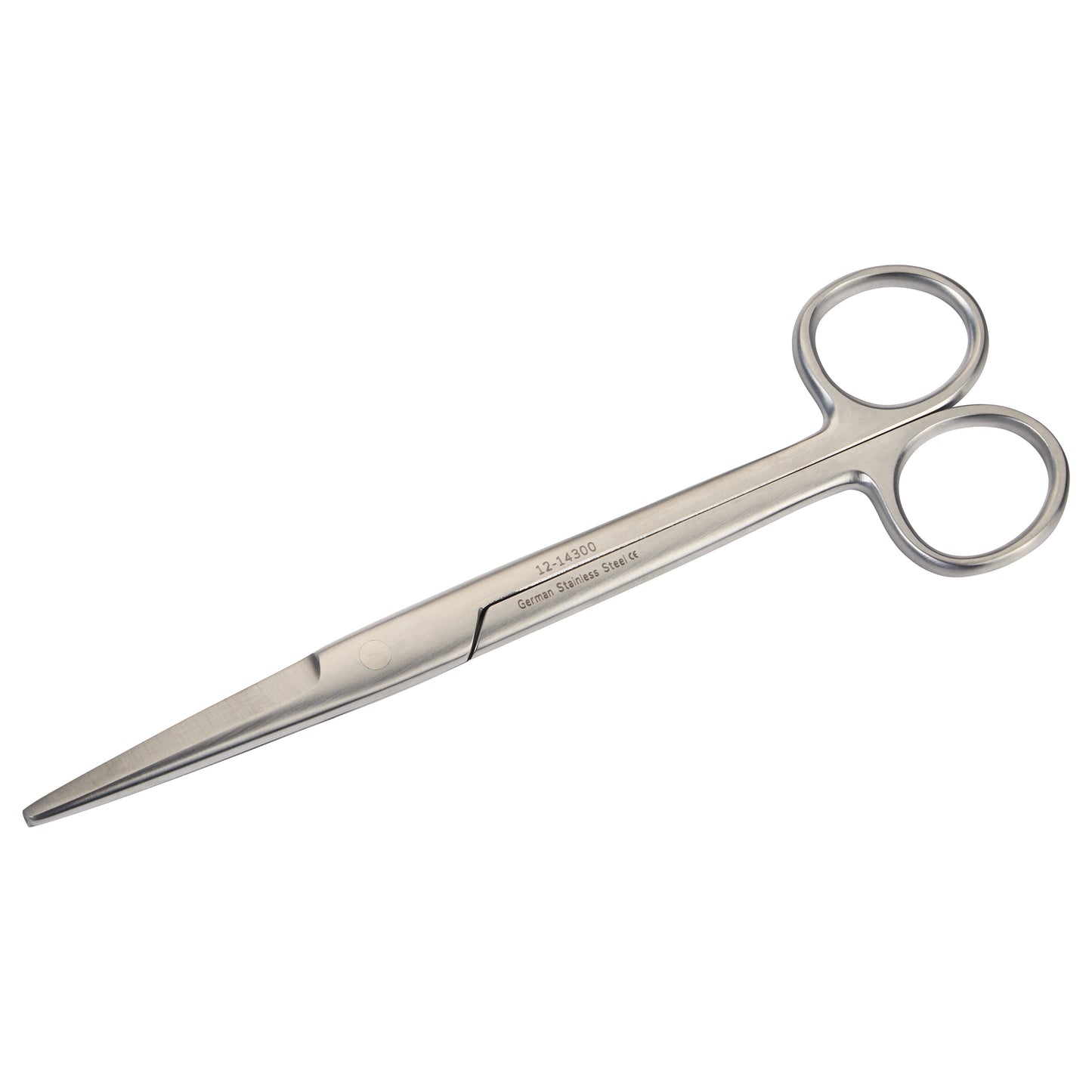 Stainless steel Mayo Dissecting Scissors with straight blades and circular finger grips.